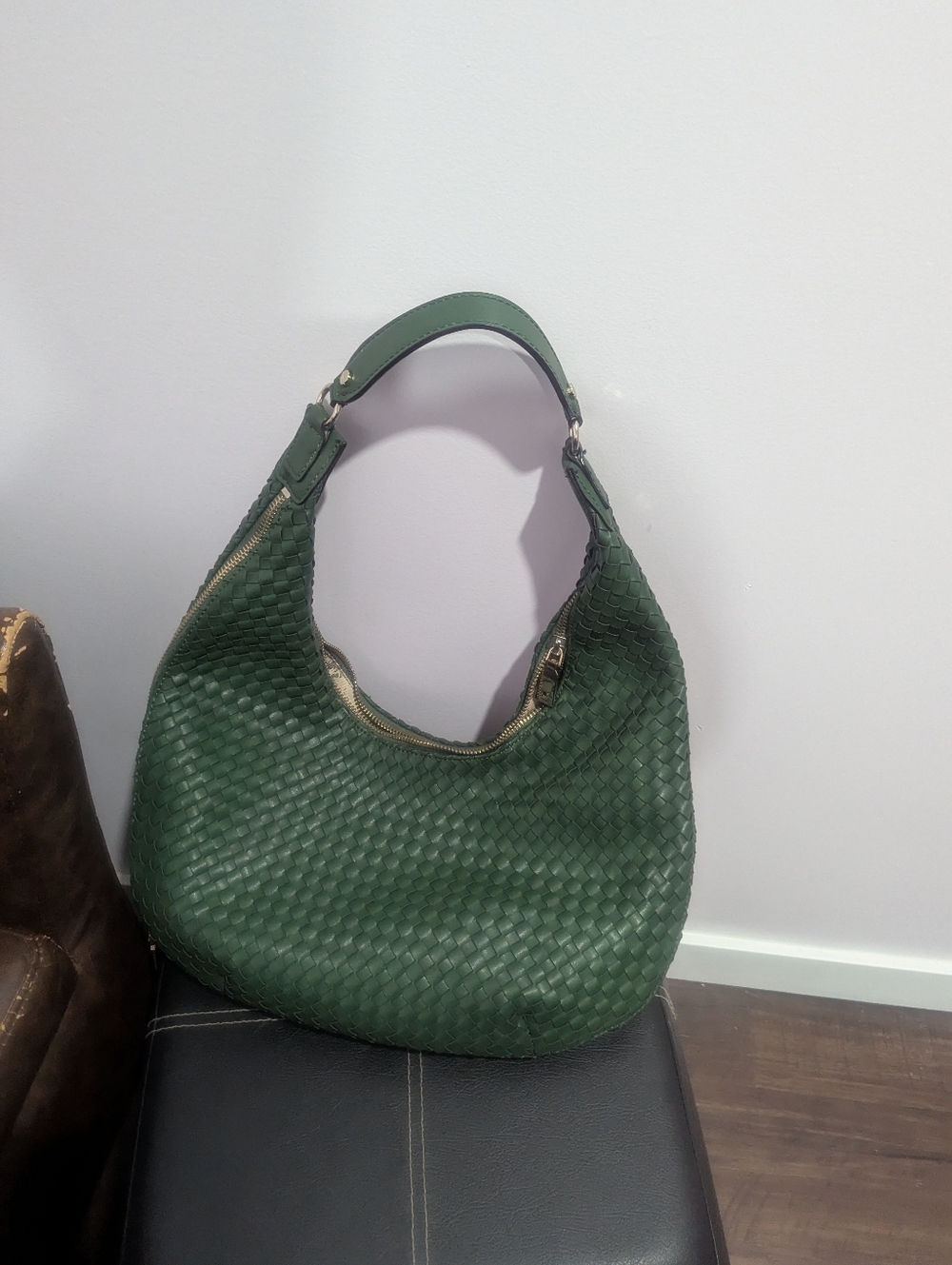 Guess Green Woven Leather Hobo Bag